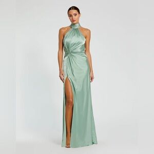 NWT Mac Duggal 11642 in Sage Open Back High Neck Formal Gown